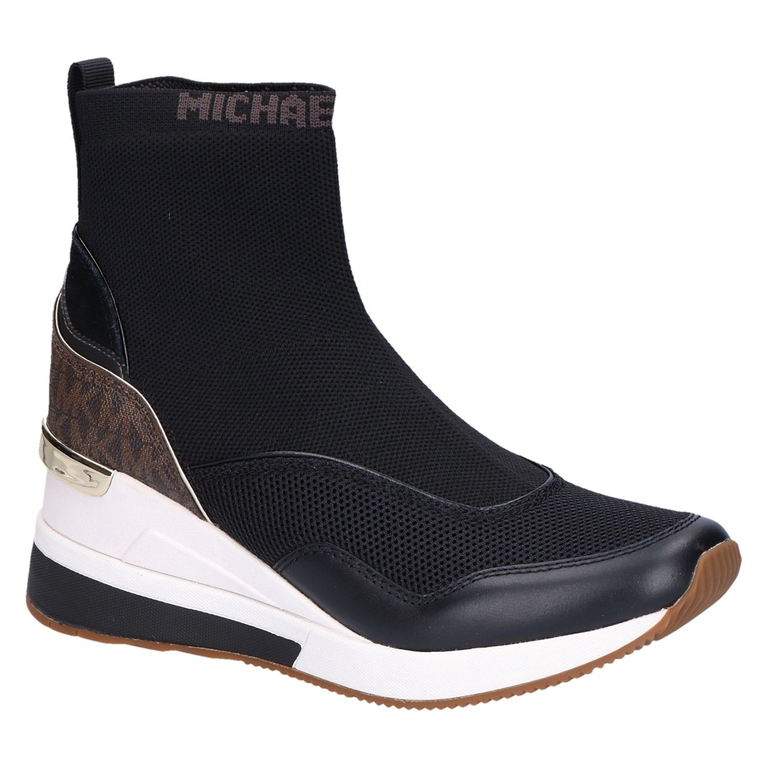 Sluimeren idioom meest Michael Kors Swift Boot sleehak zwart/bruin stretch met artikelnummer  SwiftBoot 43F1SWFE5D verkrijgbaar bij Beurskens schoenmode.