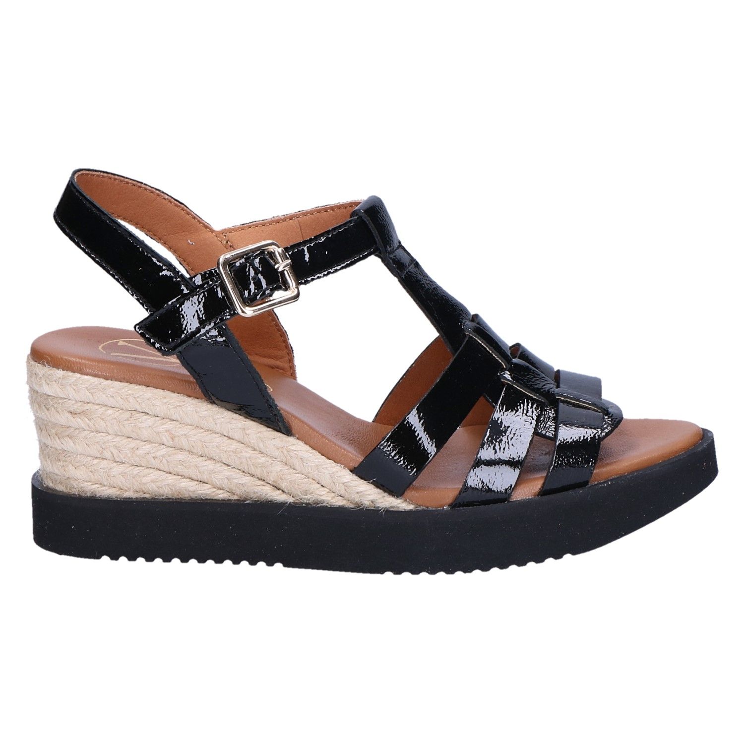 Viguera 1930 Sandaal sleehak zwart lak 6 cm met artikelnummer 1930-zwart  verkrijgbaar bij Beurskens schoenmode.